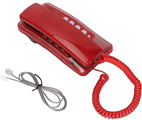 Corded Telephone, KXT‑438 Quick Flash Multifunctional Pause Redial Corded Phone with Pulse Switchable, Hanging Telephone Wall Mounted Desk Landline for Hotel Home Office(Red)