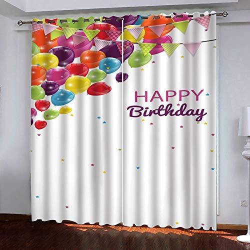 Bishilin Vorhänge Fenster Kinderzimmer mit Mustern Happy Birthday Luftballons Sterne, Vorhänge Blickdicht Schlafzimmer Ösen214x138CM