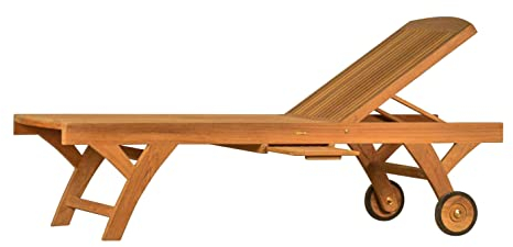 Kai Wiechmann Teak Gartenliege extra hoch mit Rollen Premium wetterfest