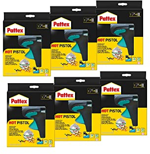 Pattex Hot Pistol Heißklebepistole/Klebepistole mit mechanischem Vorschub und hitzeisolierter Düse / 6x Set mit Pattex Heißklebepistole + 6 Klebesticks, Ø 11 mm