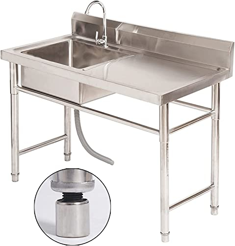 Edelstahlspüle Spülbecken,edelstahl Spültisch-,küchenspüle,gewerbe-spülbecken,freistehende Edelstahl Spültisch 1 Becken Mit Werkbank Und Heiß- Kaltwasserhahn Für Außen, Innen, Küche, Restaurant