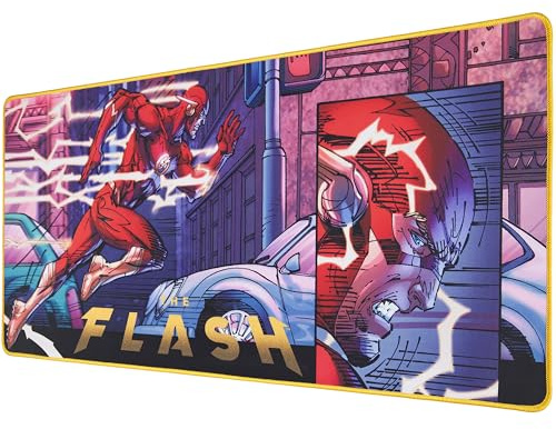 Tapis de Souris XXL Gamer Flash | Licence Officielle, Tapis de Bureau avec Surface Lisse Optimisée pour Capteurs de Souris, Base Antidérapante et Bords Cousus