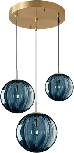 KCO Beleuchtung 3-flammige Cluster-Pendelleuchte Blaues Glas Hängendes Licht Goldfarbene Küchenleuchten Mehrflammige Pendelleuchte Wohnzimmer Moderne Esszimmer-Kronleuchter