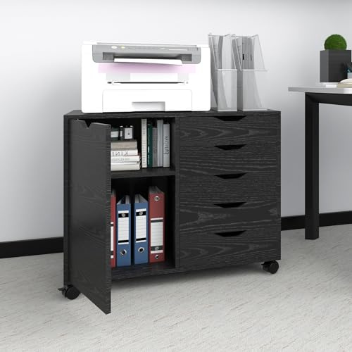 PUNCIA Armadio per File Mobili di Archiviazione Raccoglitore d'Archivio dell'Ufficio Domestico Piedistallo Mobile della Stampante Stand Piedistallo per Scrivania dei Documenti 78x40x60CM (Nero)