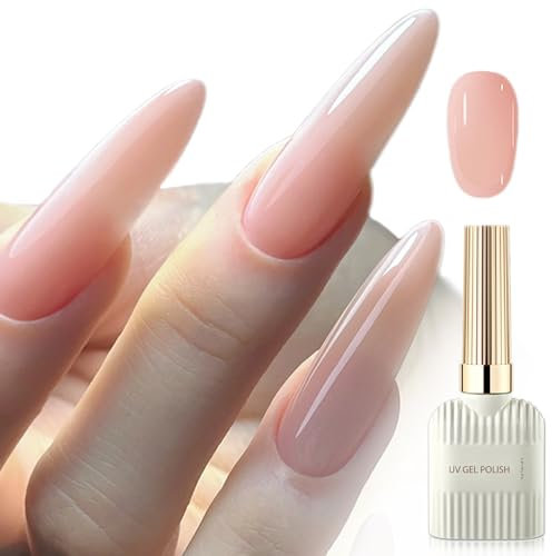 Nude Jelly Gel Nail Polish, Milky Nude UV Soak Off LED Gel Nail Polish, 15ML Translucent Nude Builder Gel For Nails, Jelly Gel Polish Varnish for Women DIY French Manicure (Nude)