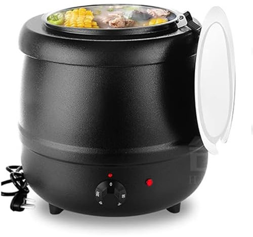 YOtat Bollitore per Zuppa di Grado Commerciale con Coperchio Incernierato E Pentola con Inserto in Acciaio Inossidabile Rimovibile per Ristoranti E Famiglie Numerose, 10,5 Quarti, Nero (Black 10L)