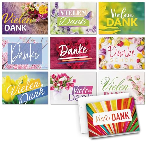 10 Dankeskarten Mix Danke Karte Set - Blumen Fotos 3 - Klappkarten mit Briefumschlägen Dankeschön Danke sagen