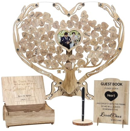 Heart Wedding Guest Book Alternative, Rustic Wooden Wedding Souvenirs with Heart Picture Frame, Heart Guest Book Drop Box, Personalized Decor Party Birthday