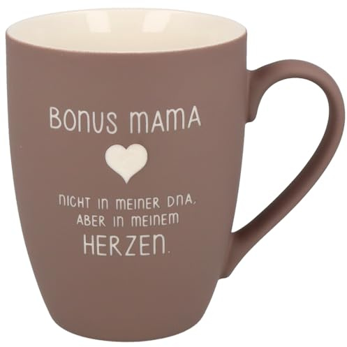 Spruchreif Soft-Touch Tasse „Bonus Mama“ – beidseitig graviert – 350 ml – Geschenk für Stiefmütter & Herzensmütter