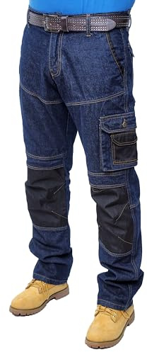 HASHOOB TRADING FZE Hommes Jeans de Travail pour Hommes Pantalons Multiples Poches Pantalons de Travail de Combat de sécurité des constructeurs (Bleu1-34WX34L)