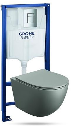 LAVITA Élément mural Solido + WC suspendu Sinto gris sans bord + abattant de WC avec système d'abaissement automatique bouton chromé - Kit complet encastré Tornado WC complet