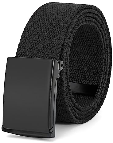 JasGood Unisesx Webgürtel Herren Damen Leinwand Arbeitsgürtel Frei Verstellbarer Flip-Top Webgürtel Schwarze Militärschnalle für Geschäft Sport Lässig,Schwarz,120cm