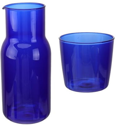 Alipis Bedside Water Carafe and Glass Set: 17oz/500ml Juice Pitcher with Tumbler Glass - Nightstand Water Carafe for Home Bedroom Bathroom Kitchen Restaurant (Blue)