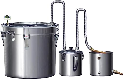 Home Moonshine Still Distiller 33L Alcohol Still, Stainless Steel Moonshine Still Copper Tube Home Boiler Still,with Thermometer，for DIY Brewing Whiskey Alcohol Oil