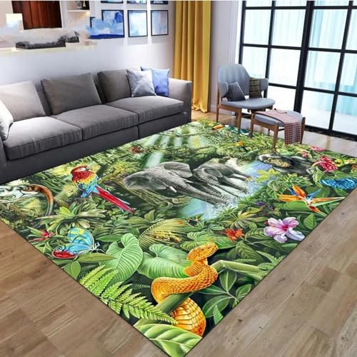 3D Elefanten-Dschungel-Tierwelt Kinder Jungen Teppich Schlafzimmer Dekorativ Kinderzimmer Wohnzimmer,Matten Krabbelmatte Modern Weichem Flanell Kinderteppiche Waschbar 200 X 300 cm -3T6T2H7