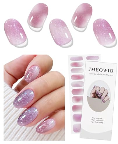 JMEOWIO Nagelfolie Glitzerrosa Lila Gel Nail Nagelfolien Selbstklebend Nail Sticker Uv Härtend Dekoration Nageldesign Zubehör