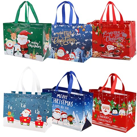 NEERIX 6pcs Geschenktüten Weihnachten Groß,Hochwertige Non Woven Weihnachtstaschen,Wiederverwendbare Weihnachtsgeschenktüten,Perfekte Weihnachts Geschenktüten