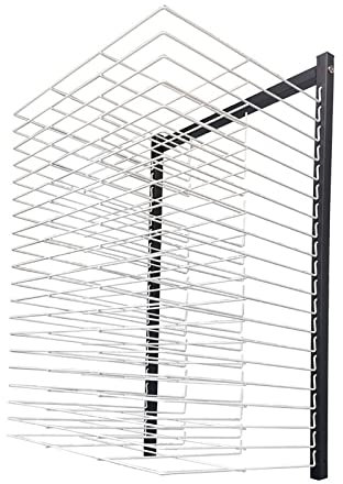 Kunst-Trockenständer für Klassenzimmer und Kunststudios, Wandmontage, mobiles Kunstregal mit Drahtregalen, Stahlkonstruktion, schwarz-weißes Finish, ideal für Farbhandwerk und Kunstwerkaufbewahrung