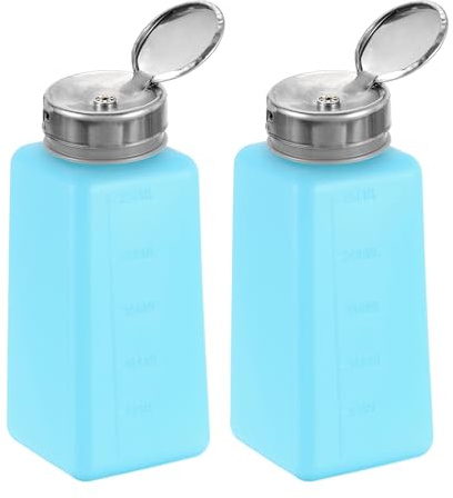 HARFINGTON 2pcs Solvent Alcohol Dispenser 250ml(8.8oz) Nail Polish Remover Push Down Liquid Dispenser Pump Bottle with Stainless Steel Press Head for Acetone Cleanser Polish Remover, Blue