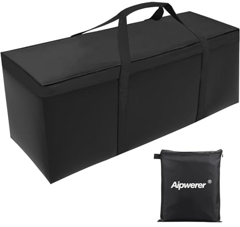 Aipwerer Aufbewahrungstasche XXL für Gartenauflagen, Auflagentasche Gartenpolster, Schutzhülle für Polsterauflagen mit Tragegriff, Groß Tasche für Gartenmöbel, Polster, Kissen (Schwarz, 175x55x75cm)