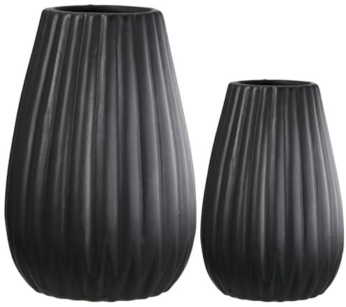 GILDE Deko Vasen Set 2-teilig – 2 Stück Vase Schwarz Höhe 12,5/17 cm – kleine Blumenvasen schwarz aus Porzellan für Pampasgras Rosen – Dekoration Moderne Vase Frühling Geschenk Muttertag Frauen