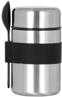 FUZVOL Insulated Food Flask for Food Warming,Stainless Steel Food Flask Soup Flask Container with Spoon for Lunch & Dinner Food Carrying（Black