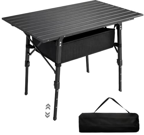 Outsunny Campingtisch Höhenverstellbar Klapptisch Leicht 90 x 55cm Schwarz