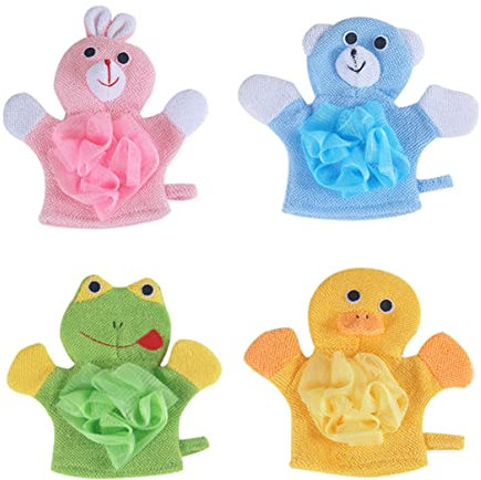 Vaguelly 4stücke Teiliges Junge Mädchen-badehandschuhe Niedliche Cartoon-duschhandschuhe Für Sanftes Körperpeeling Fördert Gesunde Haut Und Macht Das Duschen Zum Vergnügen Rabbit Bear