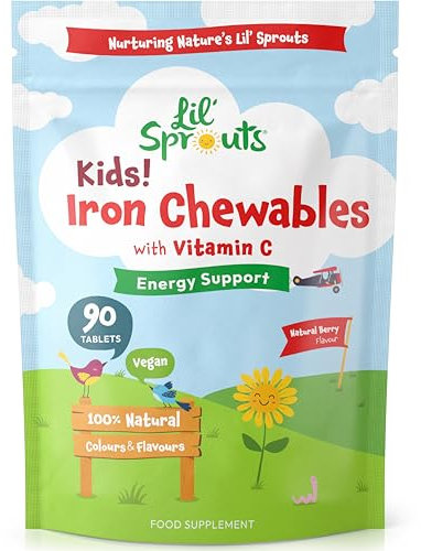 Iron Tablets for Kids with Vitamin C | 90 Chewable Tablets (3 Months Supply) | Natural Berry Flavour | Vegan Iron Supplement for Kids | by Lil' Sprouts
