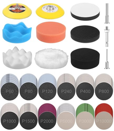 133 Pièces Kit Renovateur Phare Voiture, Kit Rénovation Phare, Papier poncer Phare Voiture 75mm, Kit de Restauration de phares pour auto et moto, Rénovation Auto, Papier à Poncer Carrosserie et Bois