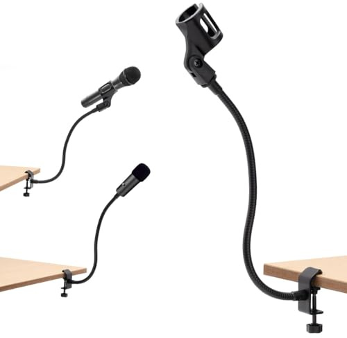 Support de microphone de bureau col de cygne avec clip, support de micro réglable de 3/8 à 5/8 pour podcasting, radio, conférences et diffusion en direct