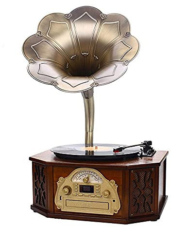SGKOMN Gramófono, Altavoz Bluetooth Retro Vintage con Altavoces Integrados y Tocadiscos Remoto, Estilo fonógrafo para Sala de Estar, Ideal para decoración del hogar.