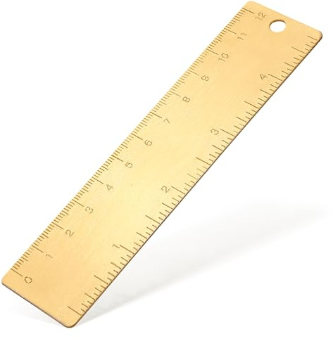 Messing-Lineal, 120 mm, goldfarben, klein, kurz, gerades Metalllineal mit Aufhängeloch, Doppelskala, metrische und imperiale Messung, auch für Maschinisten, Lesezeichen, Lineale für Zeichnen