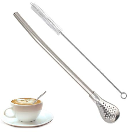 Cucchiaio di paglia, cucchiaio filtrato di paglia, cucchiaio riutilizzabile in metallo, cannucce in acciaio, cannucce riutilizzabili multifunzionali Bombilla, perfette per caffè e zuppa di tè