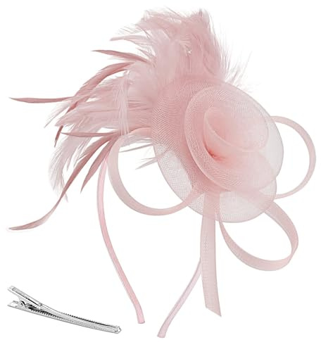 Nude Rosa Fascinator för Kvinnor med Fjädrar & Blommor, Elegant Håraccessoar för Bröllop, Trädgårdsfester och Royal Ascot-evenemang