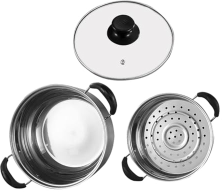 EPIGEIST Olla Vaporera de Acero Inoxidable Cacerola Doble con Base y Cesta Resistente y Fácil de Limpiar para Cocinar al Vapor Verduras y Mariscos Casa