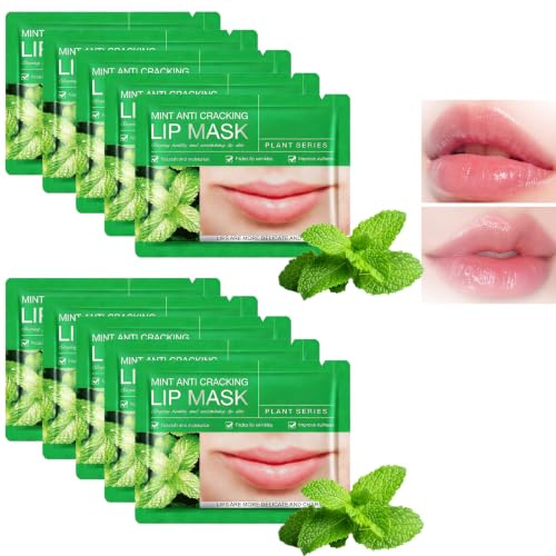 Virecose 10 Pezzi Menta Collagene Maschera per le Labbra, Lip Mask Idratante Cuscinetti per Labbra Idratanti per la Cura Delle Labbra Adatte per Labbra Secche