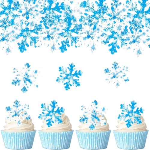 Gleevio 50 Stück Schneeflocken Tortendeko Weihnachten Essbar, Winterliche Tortendeko, Schneeflocken Cupcake Deko Essbar, Frozen Kuchendeko, Snowflake Muffin Deko für Weihnachten, Neujahr, Geburtstage
