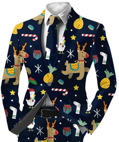 Blazer de Navidad para hombre, corte regular, chaqueta elegante para hombre, chaqueta de traje con estampado navideño, chaqueta de ocio, chaqueta de Navidad, chaqueta de traje, traje festivo, chaqueta
