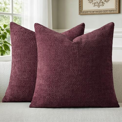 a moment Kissenbezug 40x40 Weinrot Chenille 2er Set Dekokissen Kissenbezüge | Sofakissen Zierkissen Couchkissen Muster Deko Waschbar Flauschig Dekorative Kissenhülle für Sofa Wohnzimmer Schlafzimmer