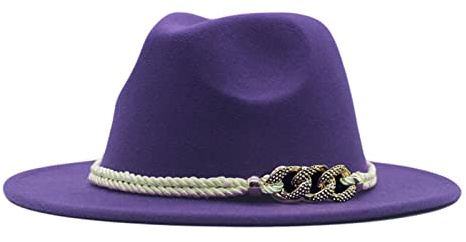Generisch Wolle Panama Floppy Hut mit breiter Schnalle, Gürtel, klassischer Hut, Fedora-Baseballmützen für Damen (Purple, One Size)