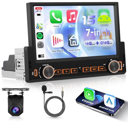 VECHTEL Autoradio 1 Din 4G+64G Android 15 con Carplay Android Auto senza Fili, 7'' IPS HD Schermo Tattile Stereo Auto Supporto DSP Bluetooth GPS Wi-Fi Radio FM RDS USB/Type-C Mirror Link Telecamera