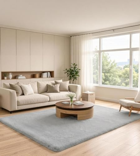 ROHATIM Teppich 120x180 cm Grau, Kunstfell, flauschig, waschbar