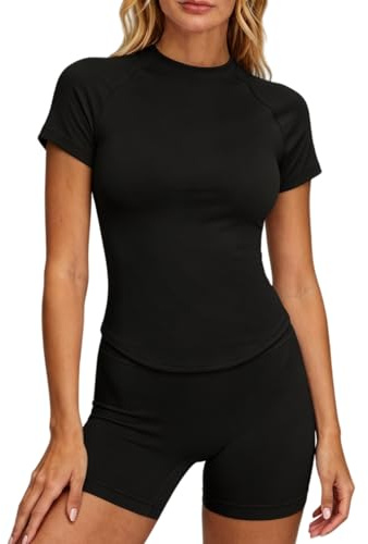 XDSP Tee Shirt Sport Femme Manche Courtes Tops Yoga Col Rond Les Respirant Schage Rapide Sport de T-Shirt Doux Haut Fitness Athltique Fonctionnement Chemises Running Pilates Jogging