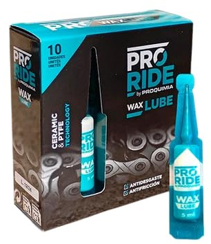 PRORIDE Wax Lube Monodosis 10 × 5 ml Lubricante para Cadena de Bicicleta con PTFE y Aditivos Cerámicos para Condiciones Secas y Polvo