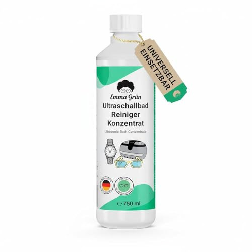 Emma Grün® Ultraschallreiniger Konzentrat [750ML] - Konzentrierte Reinigungsflüssigkeit für Brillen, Schmuck & Dentalgeräte - Reinigungsmittel für Ultraschallgeräte - Ultraschall Reiniger Flüssigkeit