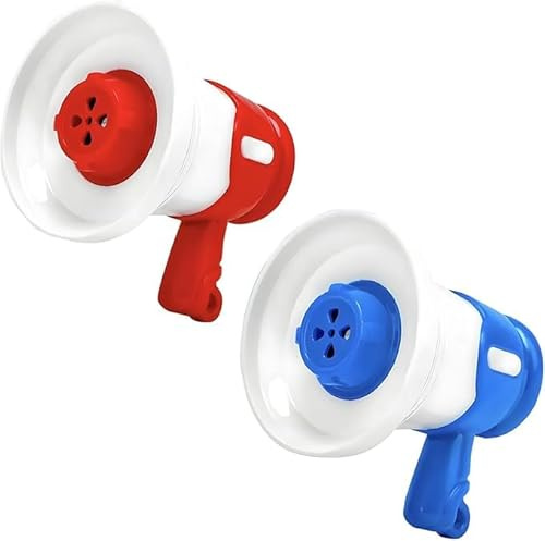 Fynokst 2 Stück Mini Aufnahme, Horn Toy Megaphon, Voice Verstärker Lautsprecher mit Musikaufnahmefunktion, Mini-Megafon-Schlüsselanhänger für Kinderpartys Auftritte（Rot Blau ）