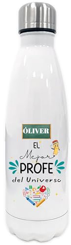 Botella Termica para Profes Personalizada con Nombre, Botella de Agua y Tapa de Acero Inoxidable, Color Blanco, Regalo Profesores Y Profesoras, Diseño Mejor Profe Universo