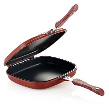 Happycall Sartén doble antiadherente, sartén para tortillas, cuadrada, apta para lavavajillas, sin PFOA, rojo (Multi, 2.75 pulgadas de altura)
