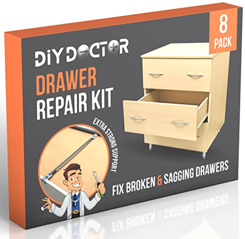 DIY Doctor - 8 Pack Drawer Doctor Kit - Mend Broken Buckled Draw - Drawer Strengthener Supports - Fix A Drawer Repair Kit - Drawer Bottom Sagging Repair - Kitchen Drawer Front Fixing Brackets